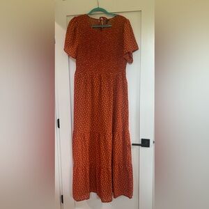 Elegant Rust Dress with White Dots